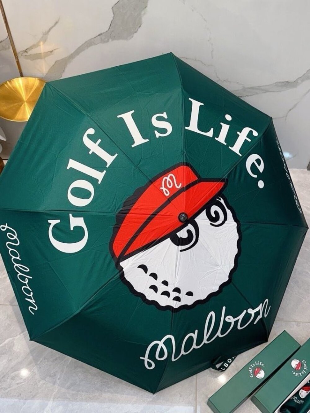 Malbon Golf Folding Umbrella Green Sun and Rain Shield